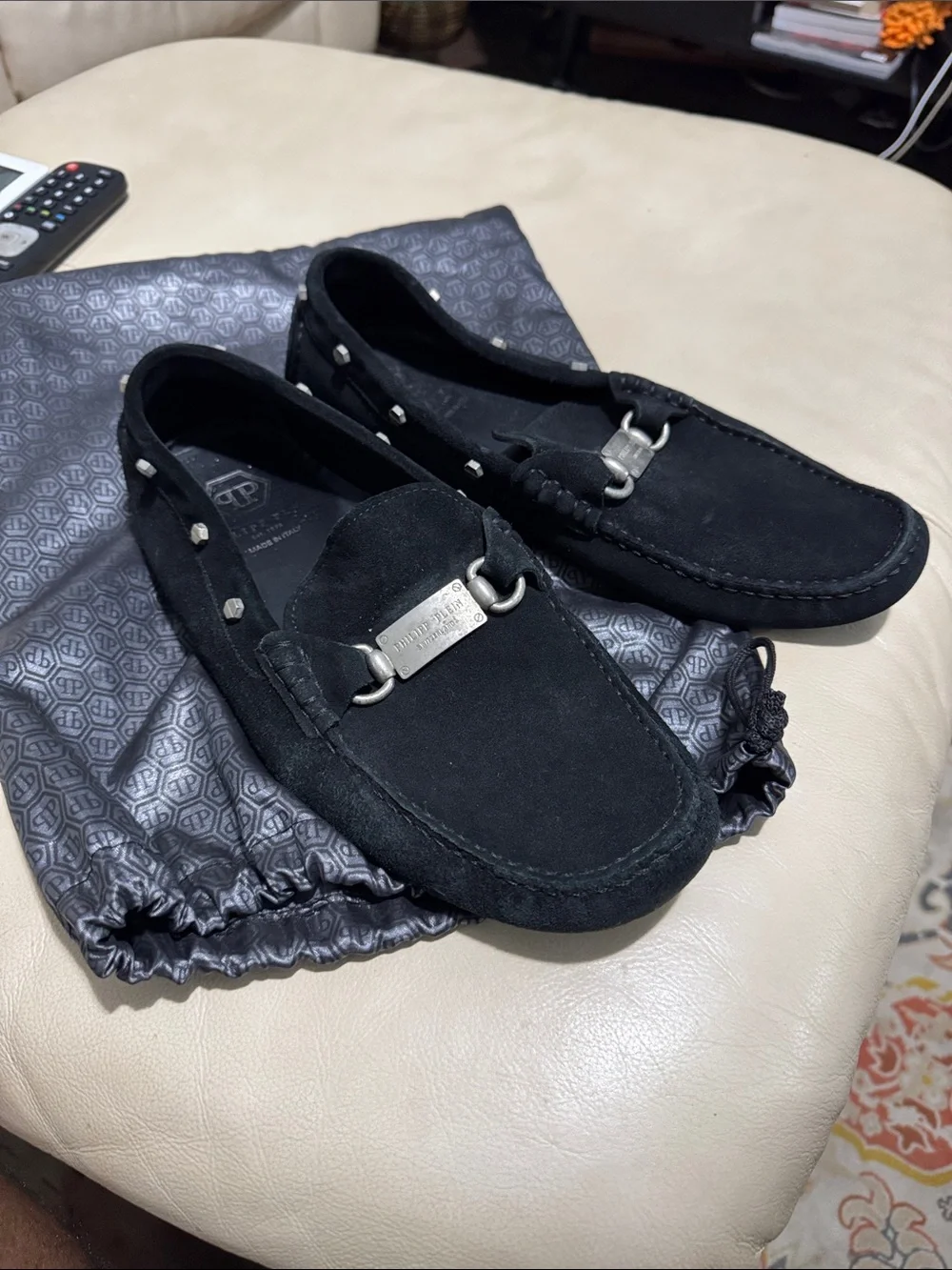 Men's Black Suede Studded Driving Loafers
